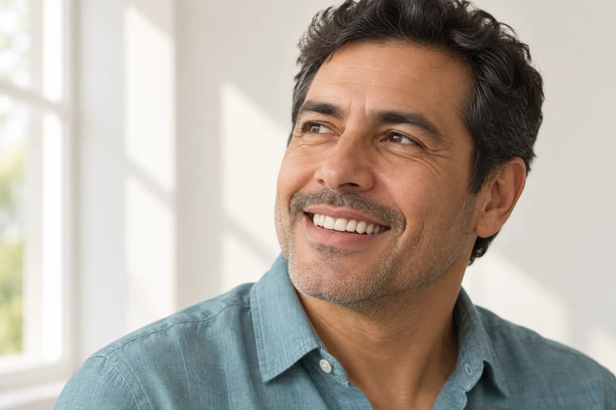Retrato ilustrativo de un hombre sonriente, no un resultado clínico