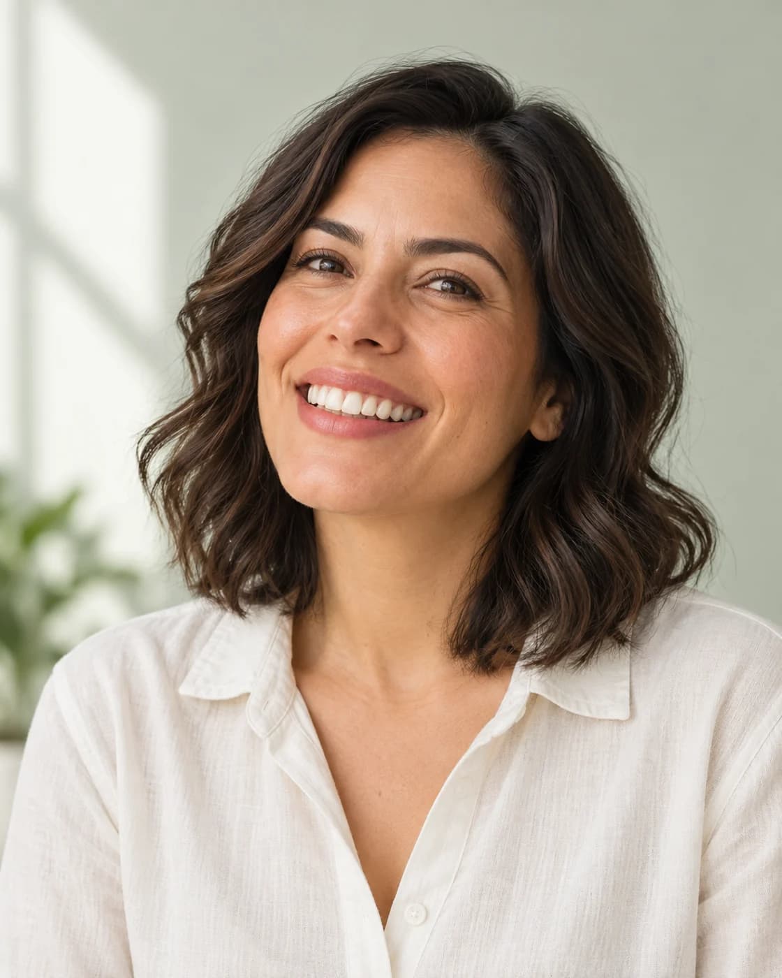 Retrato conceptual de una mujer sonriente; referencia para una futura sesión fotográfica